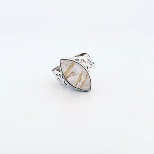Brand New Sterling Silver 925 Marquise Cut Rutilated Quartz Ring, Size 6